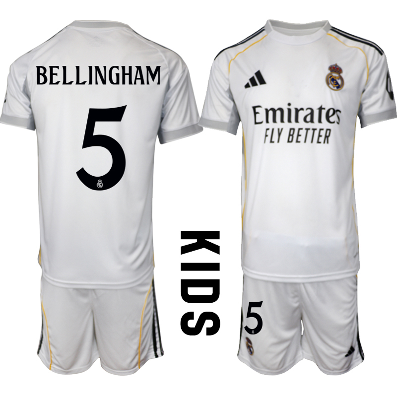 Youth 2025-2026 Club Real Madrid home White #5 Soccer Jersey